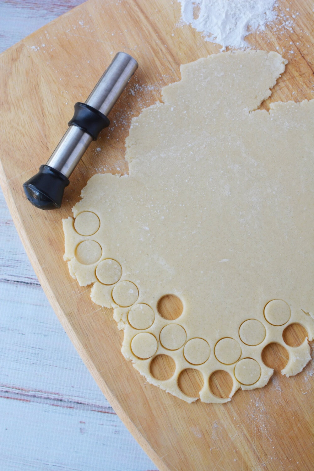 Cookie dough cut into tiny circles