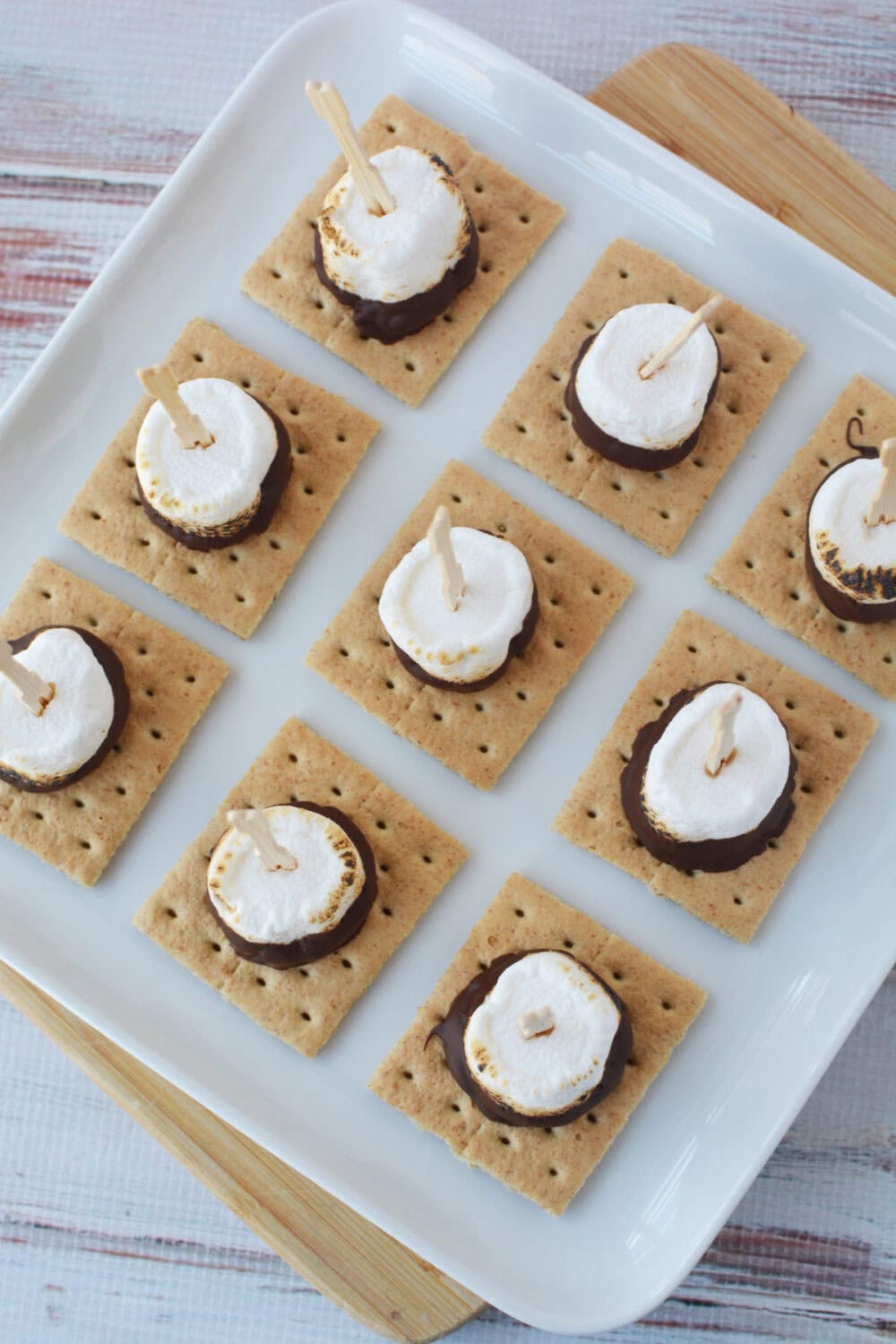 S'mores dessert kabobs on a tray