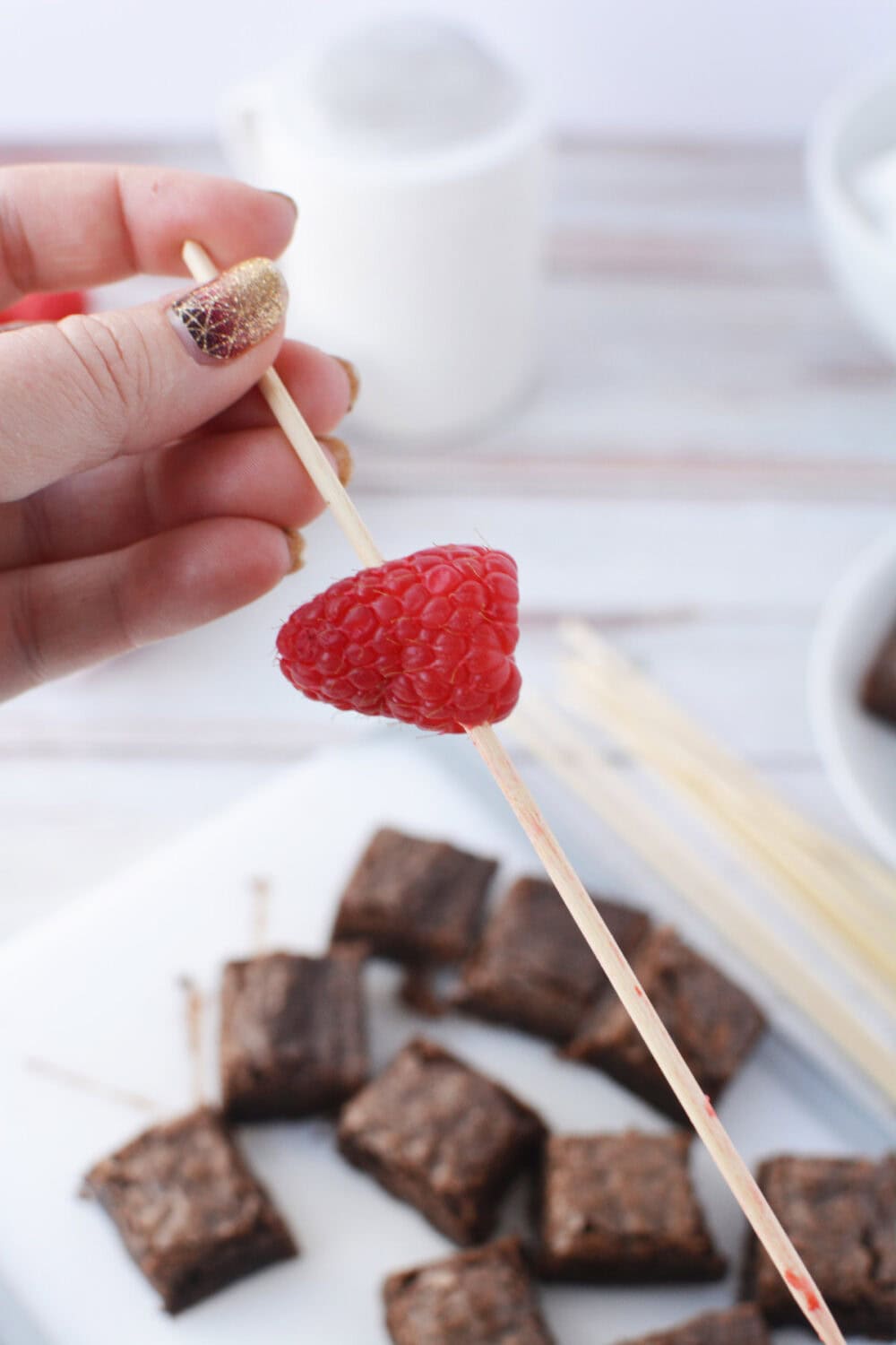 Raspberry on a skewer. 