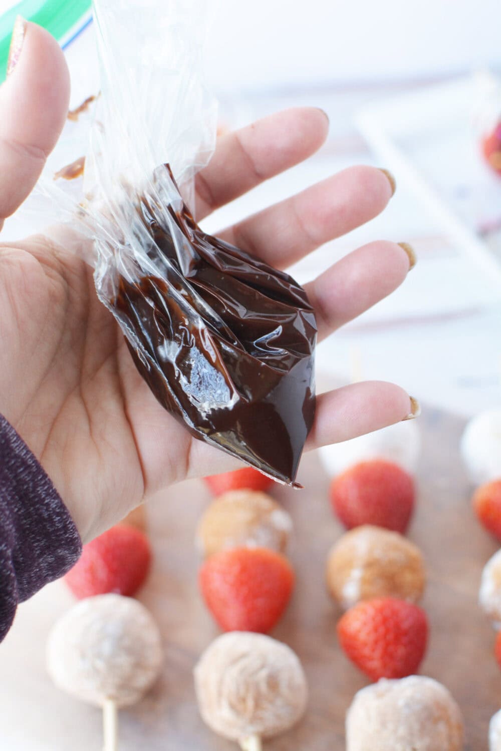 Chocolate sauce in a bag.