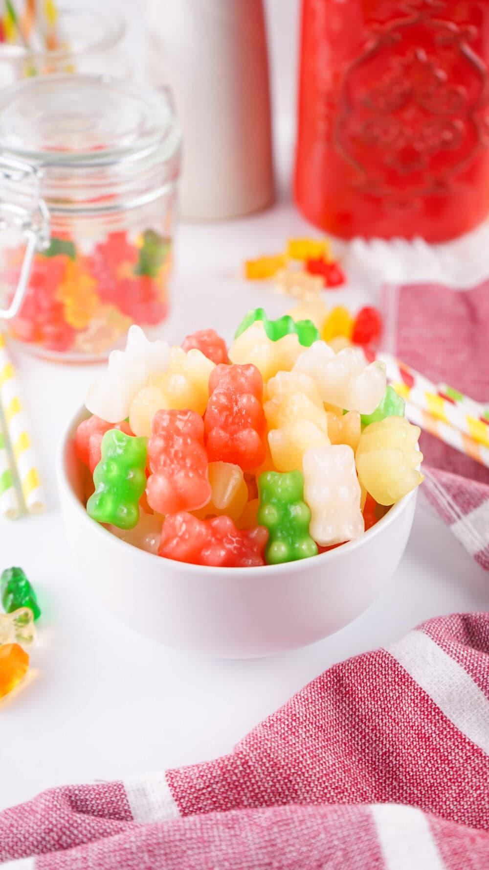 Bowl of frozen gummy bears.