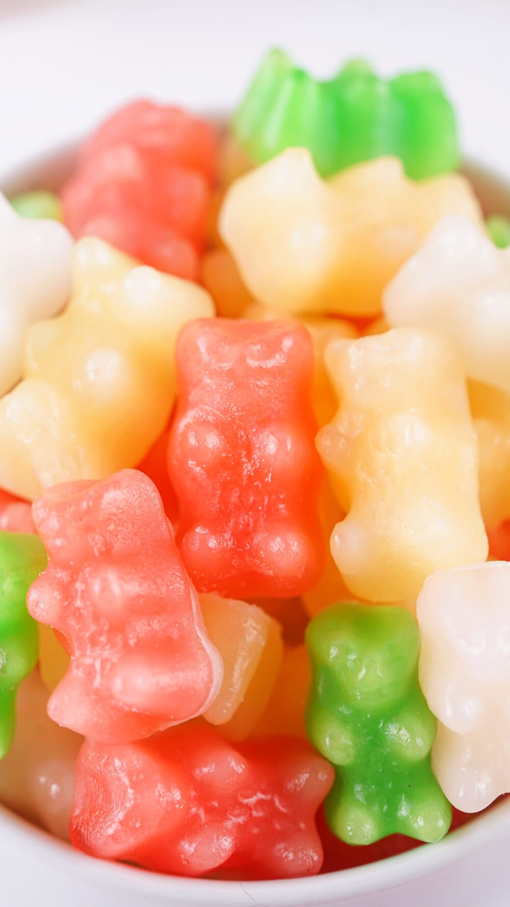 Bowl of gummies that have been frozen.