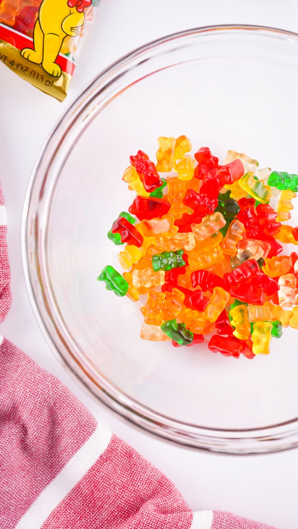 Gummy bears in a bowl.