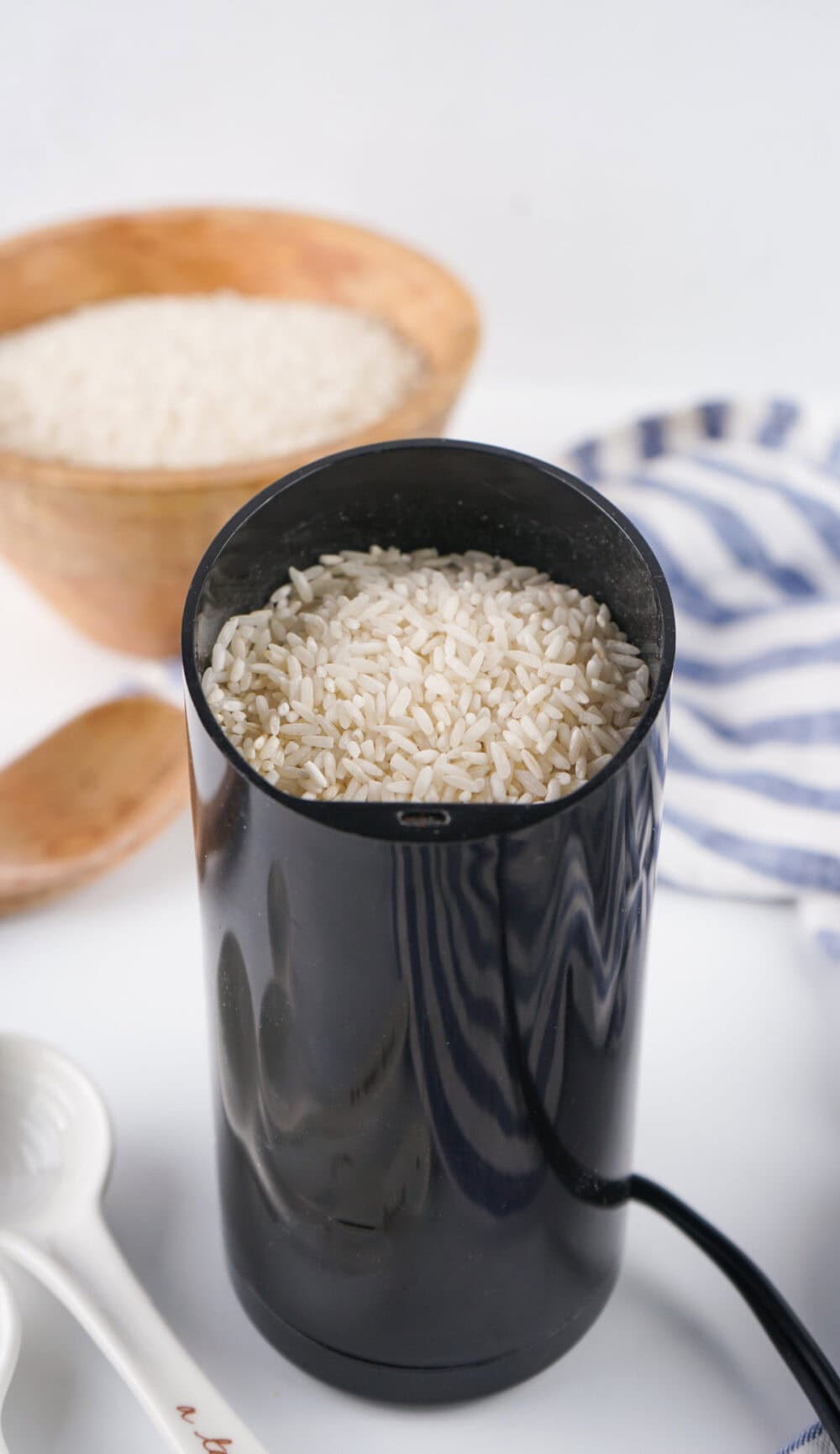 Rice in a spice grinder.