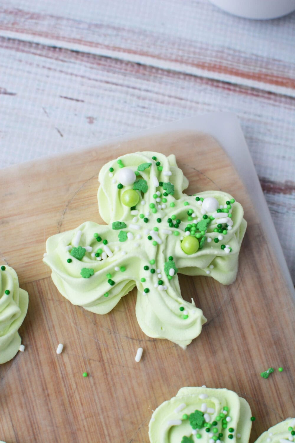 Green sprinkles on St. Patrick's Day whipped cream.