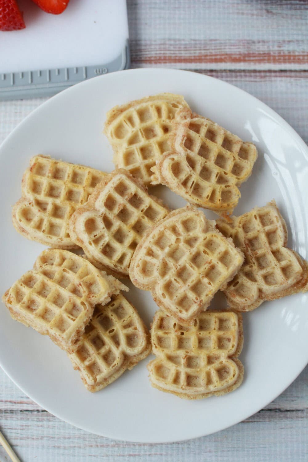 Mini waffles on a plate. 