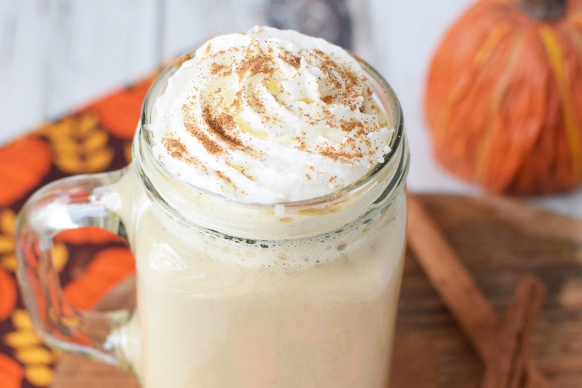 Pumpkin spice latte with whipped cream.