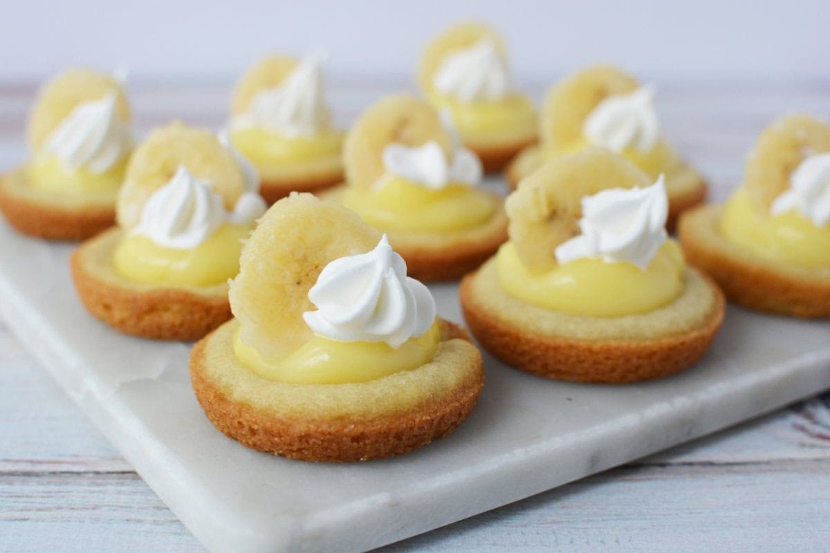 banana cream pie cookies on a board