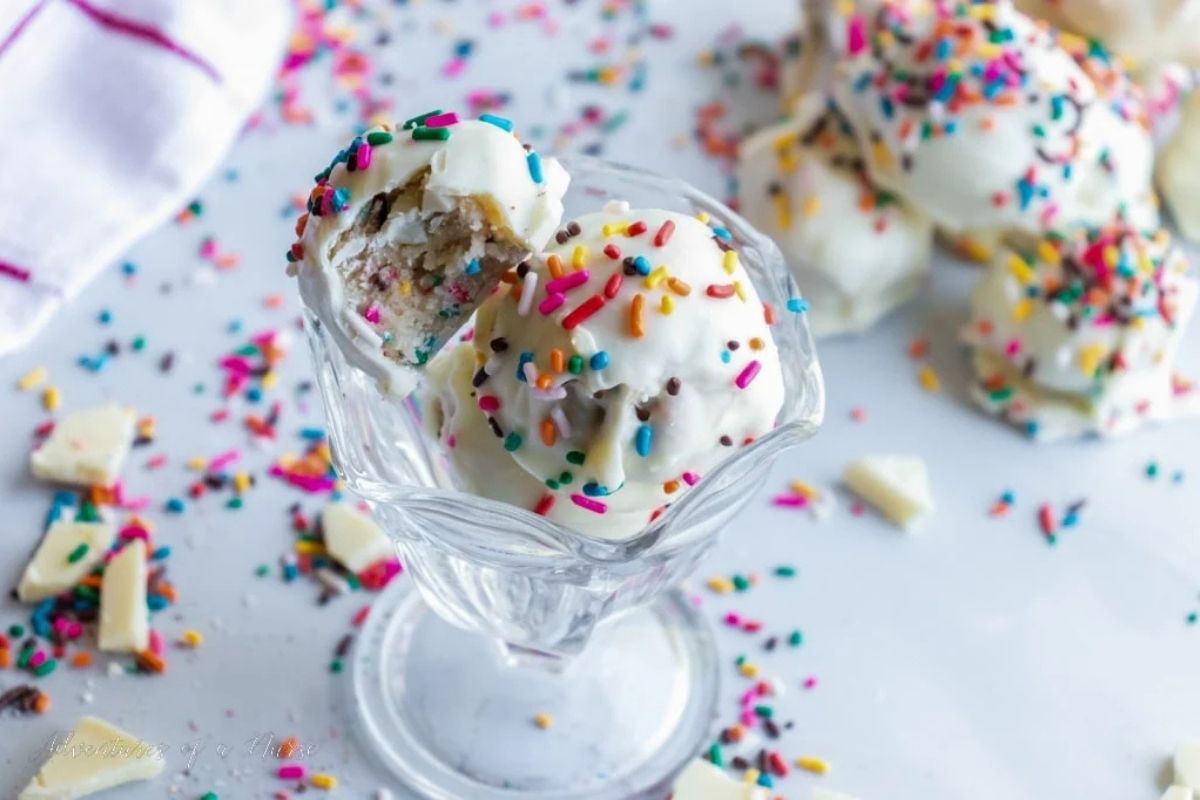 birthday cake balls in a glass