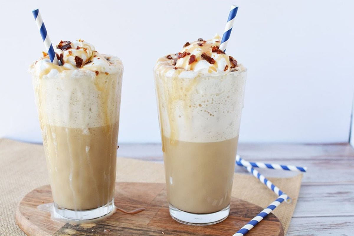 Caramel crunch frappes in glasses