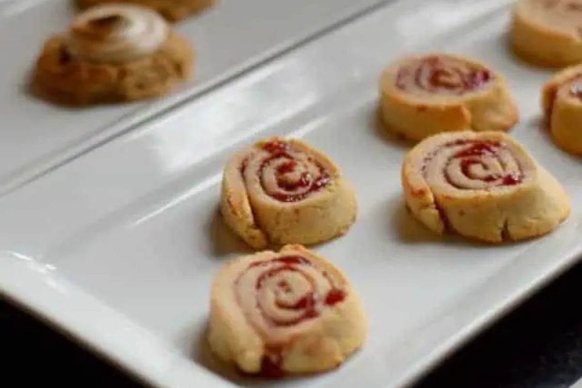 cherry pie pinwheel cookies on a plate