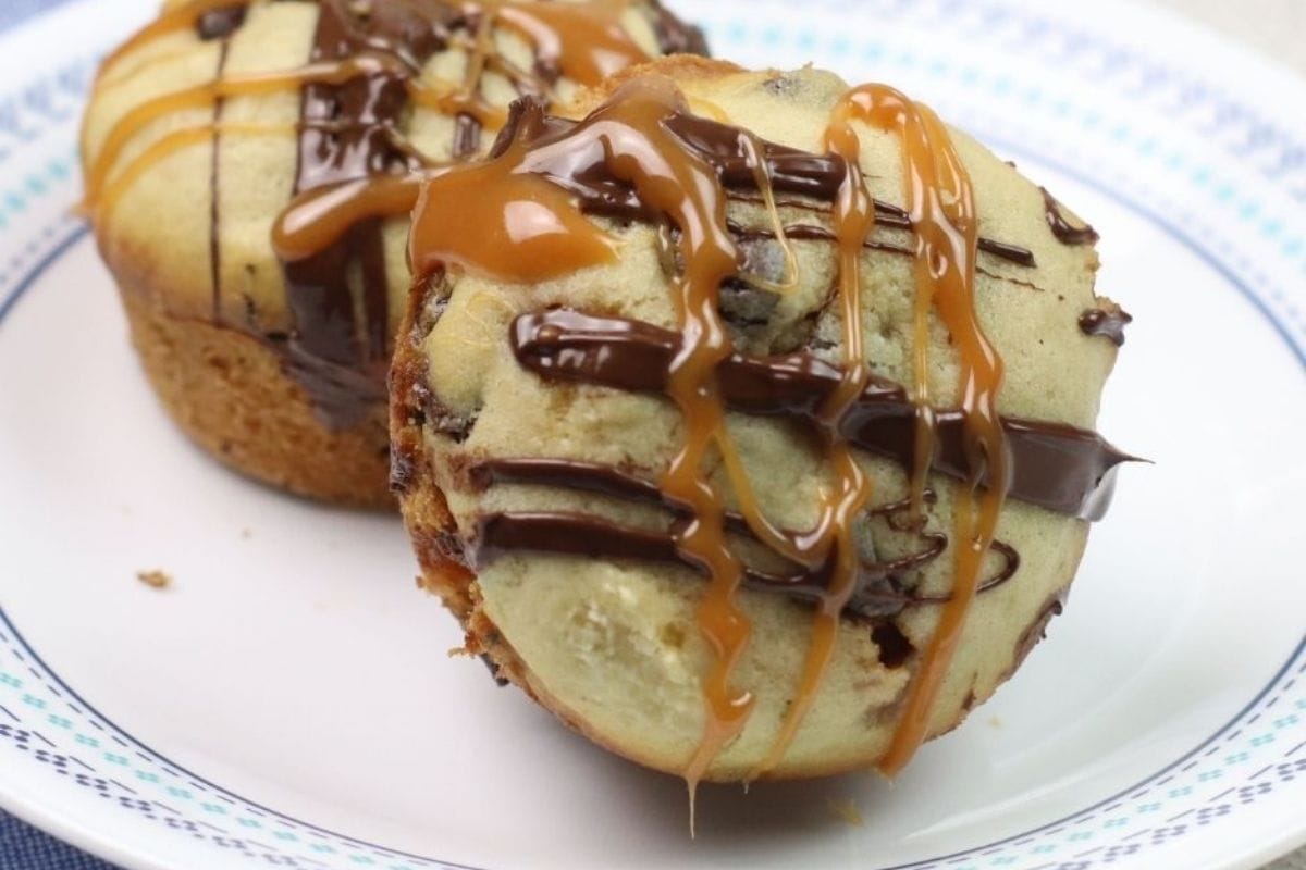 muffins topped with chocolate and caramel