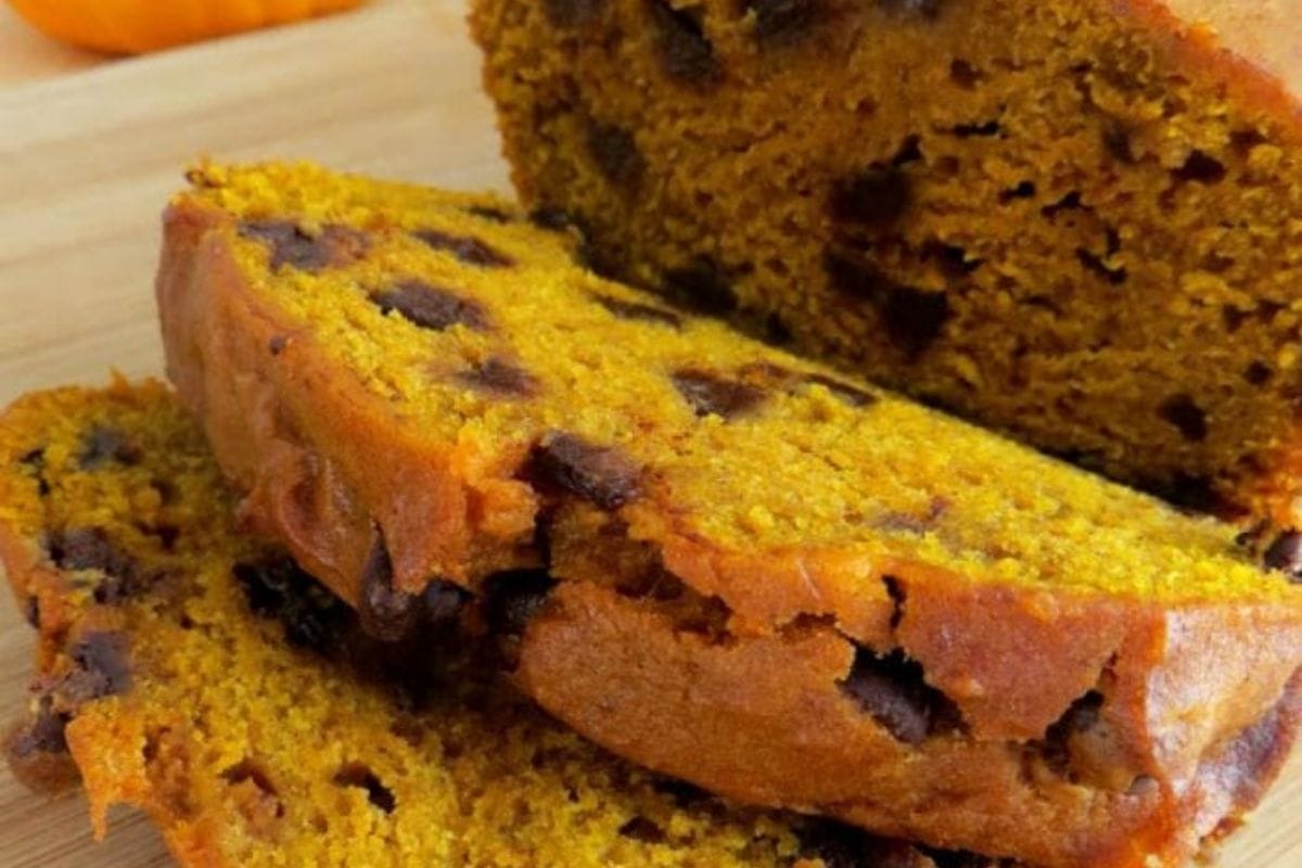 sliced pumpkin bread with chocolate chips