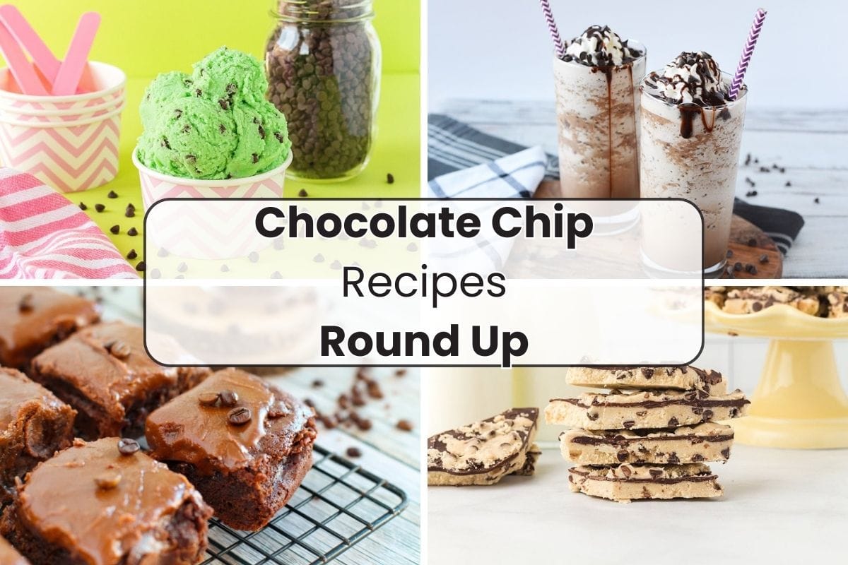 4 recipes that contain chocolate chips in a collage