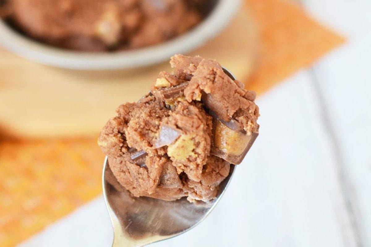 spoon full of peanut butter cookie dough