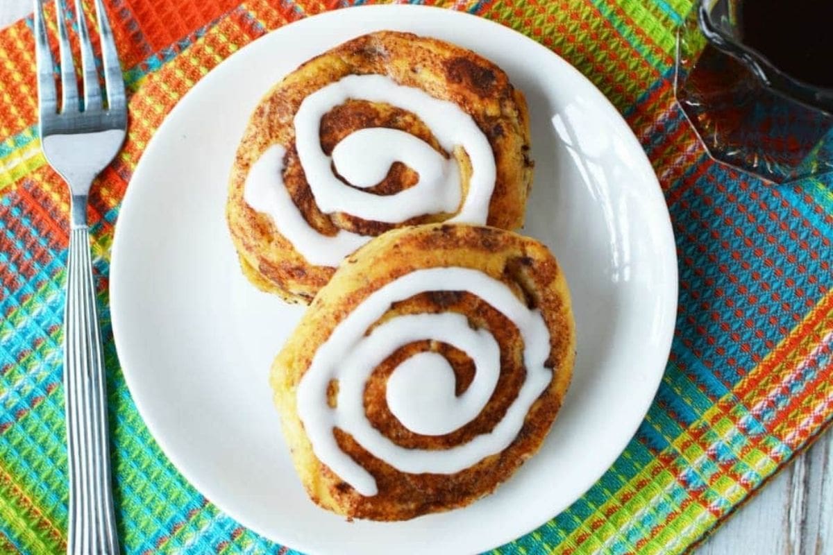 cinnamon roll French toast on a plate