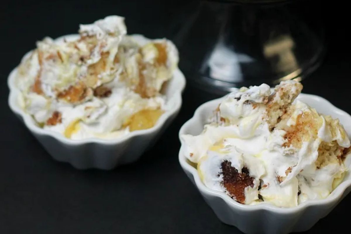 Two bowls of cinnamon trifle dessert.