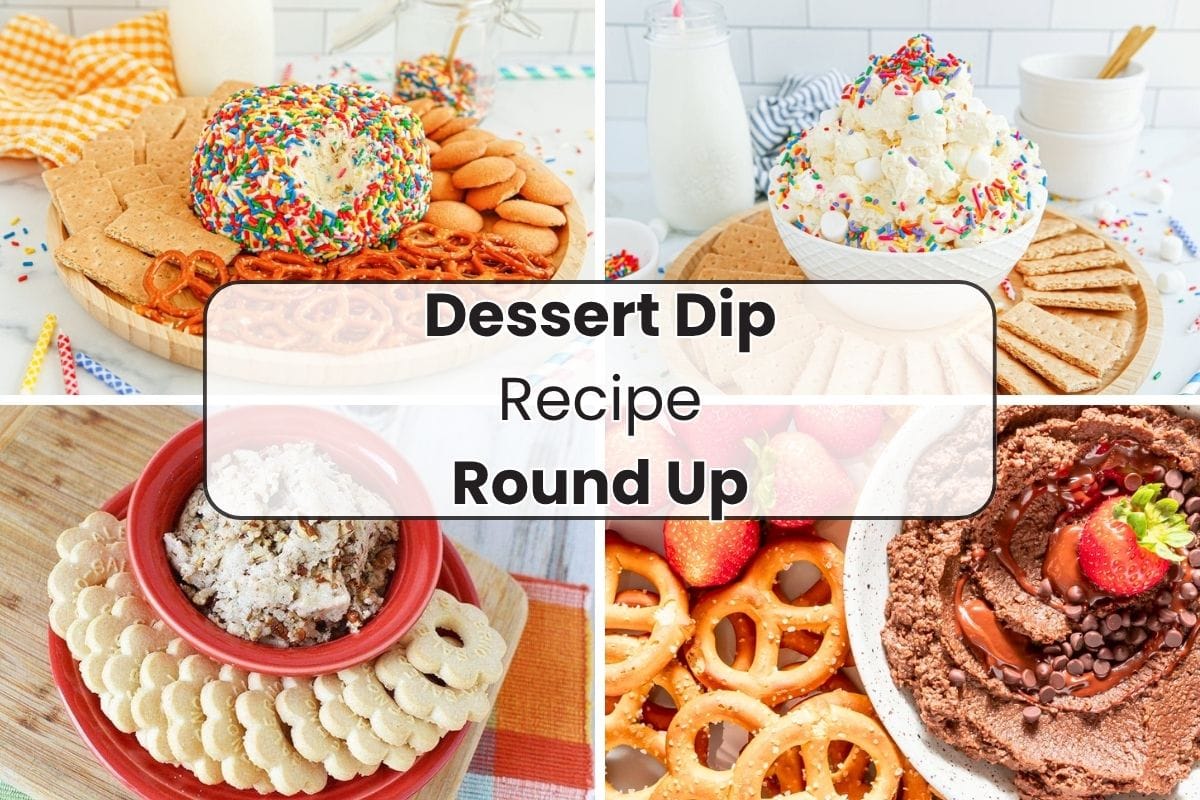 four dessert dips in a collage