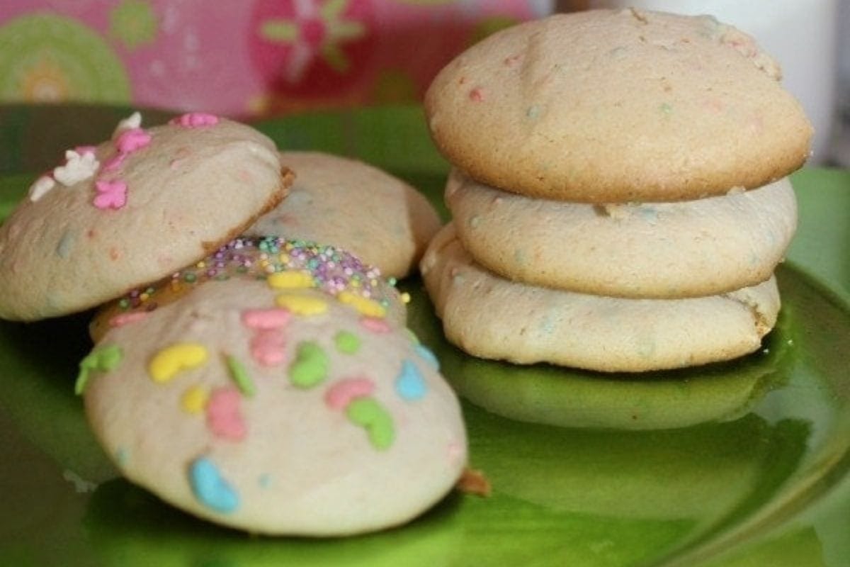 staked Cool Whip cookies on a green plate