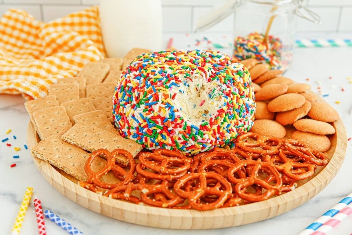 cream cheese ball covered in sprinkles