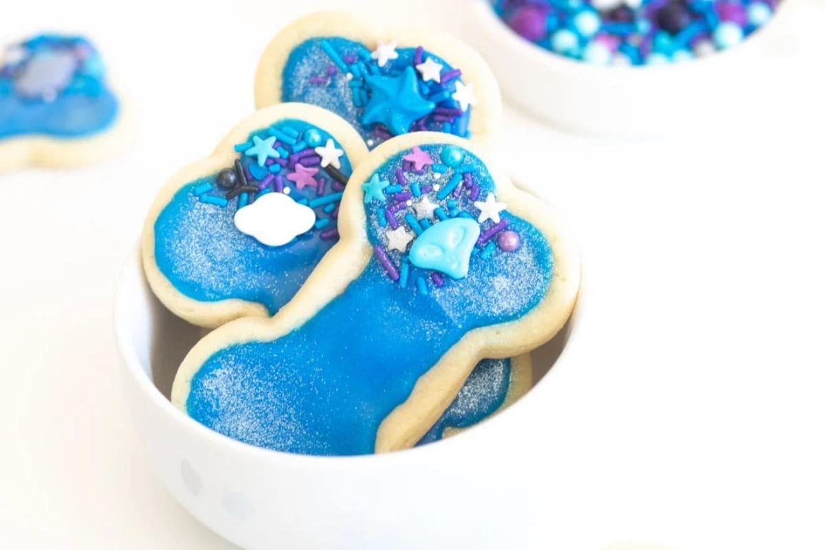 dog bone cookies with galaxy frosting