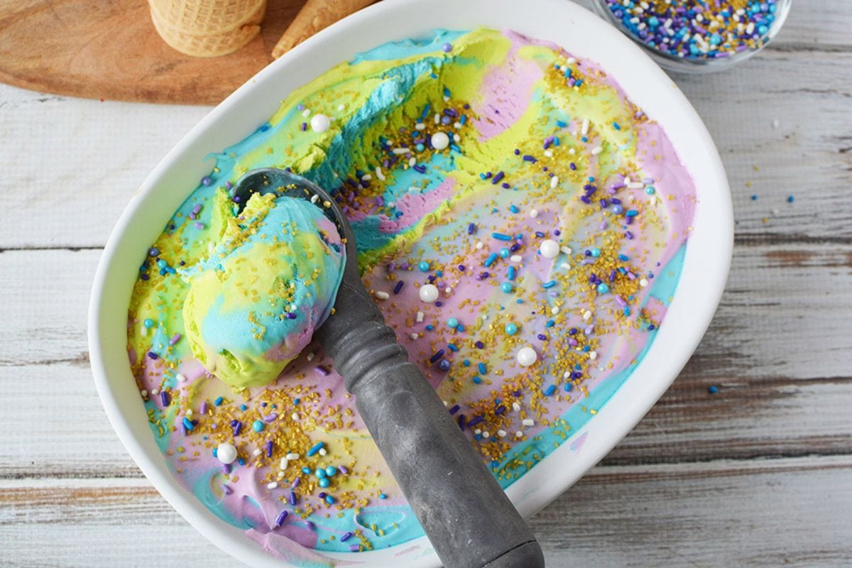 mermaid ice cream with a scooper in it
