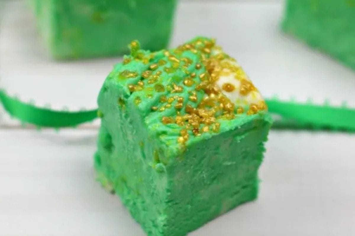 green fudge with gold sprinkles