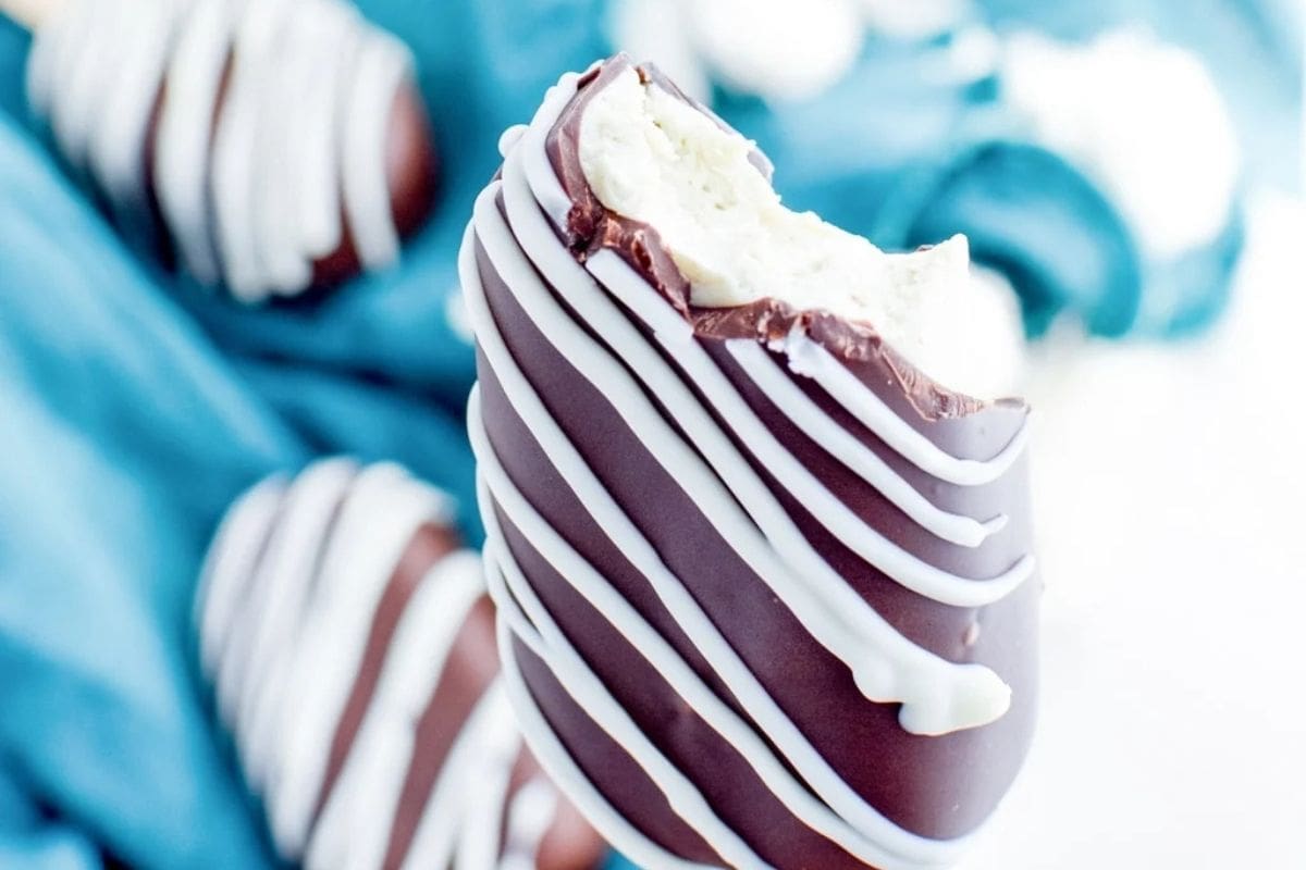 mint chocolate ice cream bar with a bite taken out