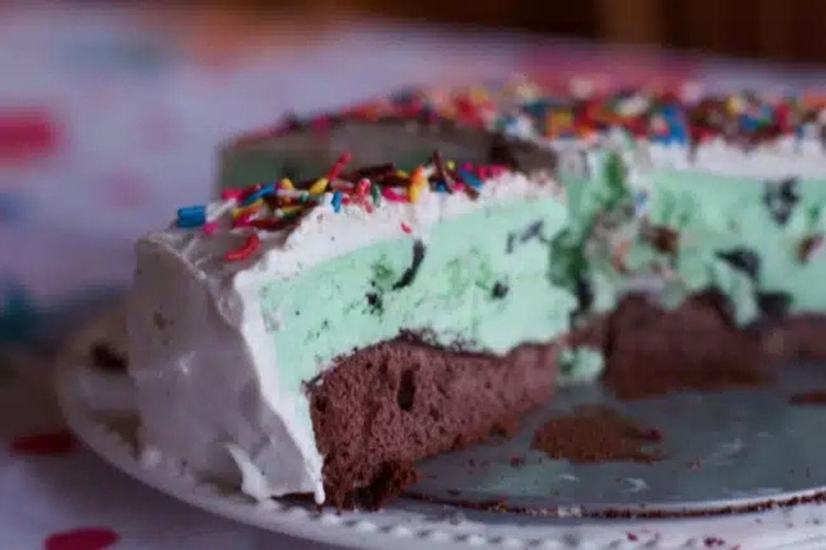 sliced mint chocolate ice cream cake