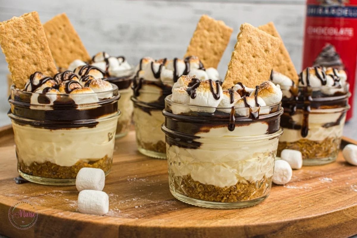 jars of s'mores cheesecake