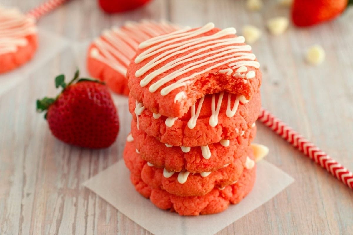 Stacked strawberry cake mix cookies
