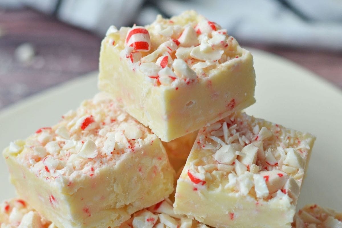 peppermint fudge piled on a plate