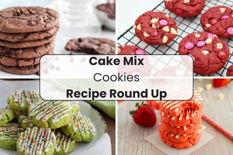 Four cookies made out of cake mix in a collage
