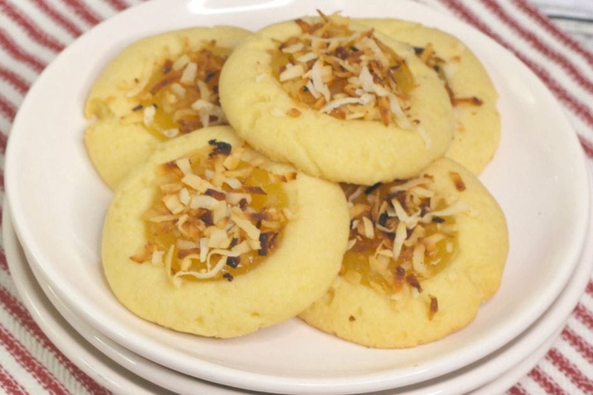 lemon coconut curd cookies on a plate