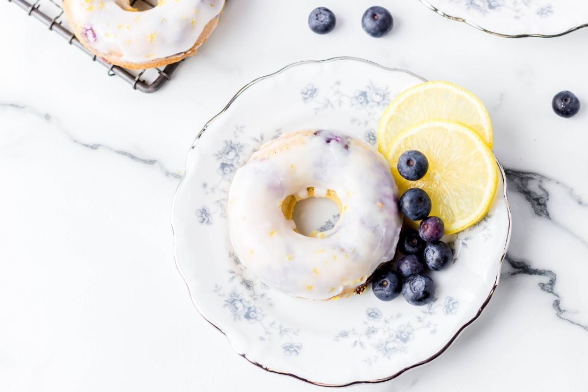 lemon blueberry donut on a plate