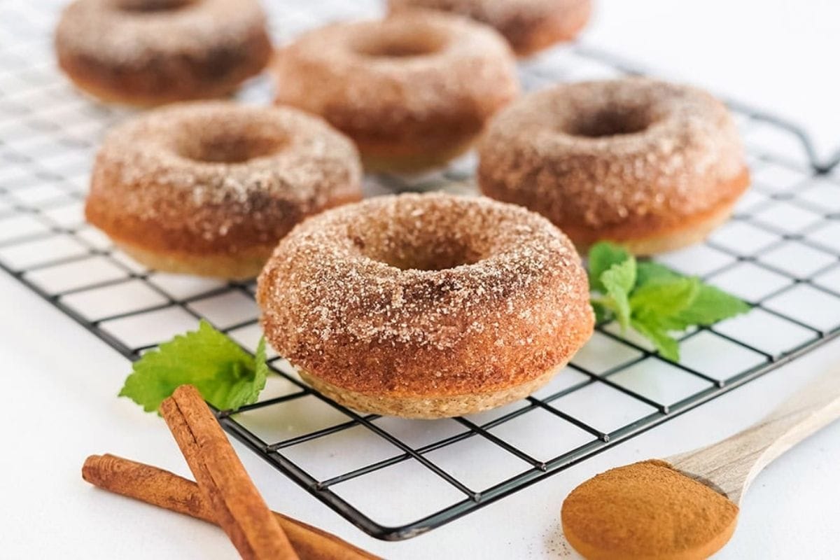 apple cider donuts on a rack
