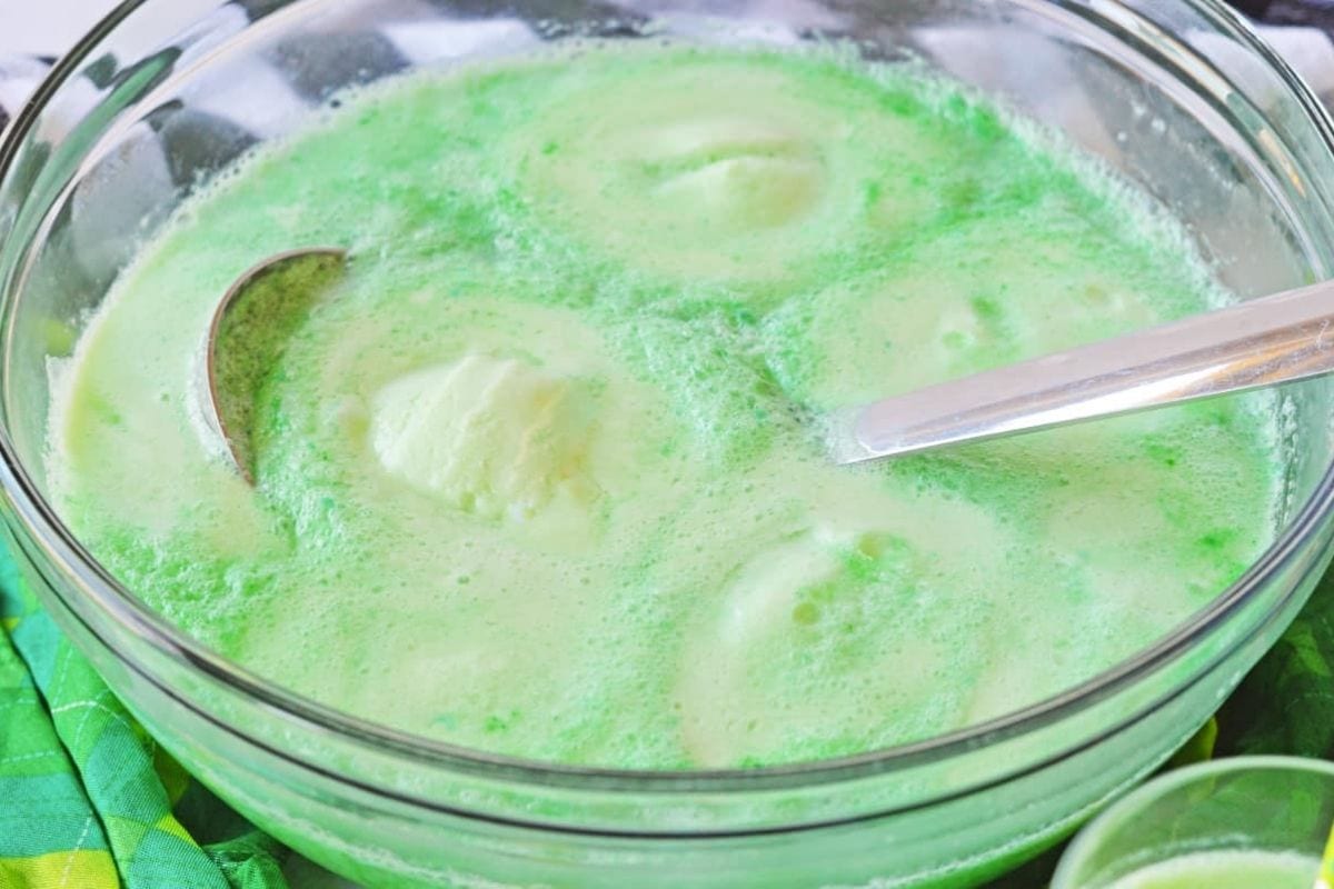 green punch in a punch bowl