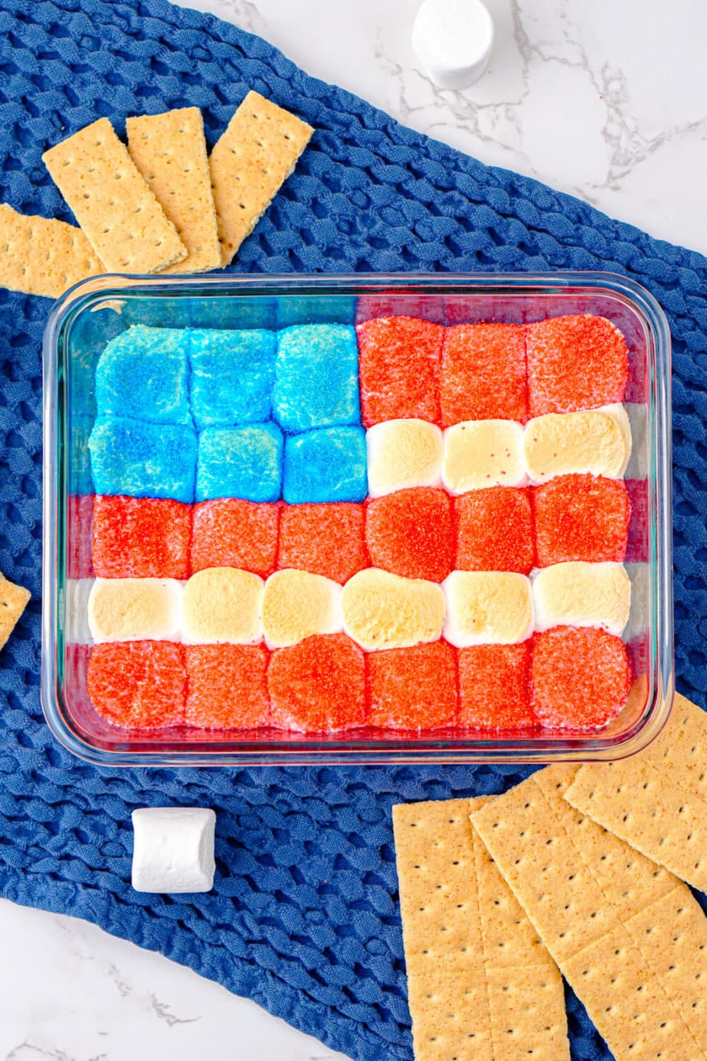 Smore's dip with marshmallows arranged to look like an American flag