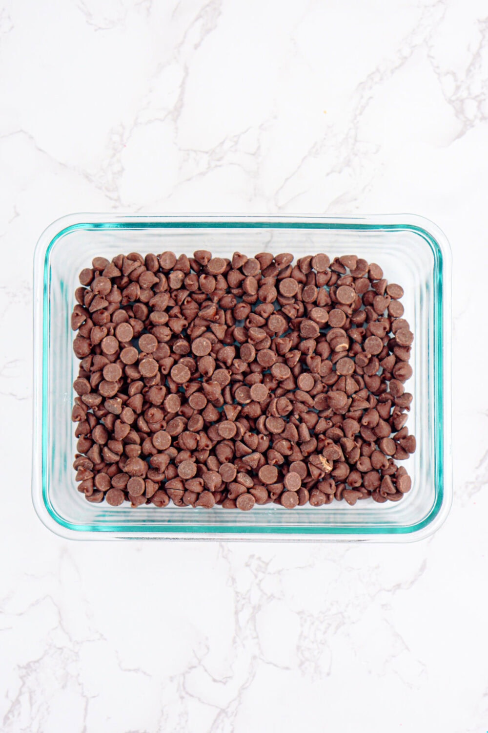 chocolate chips in a baking dish