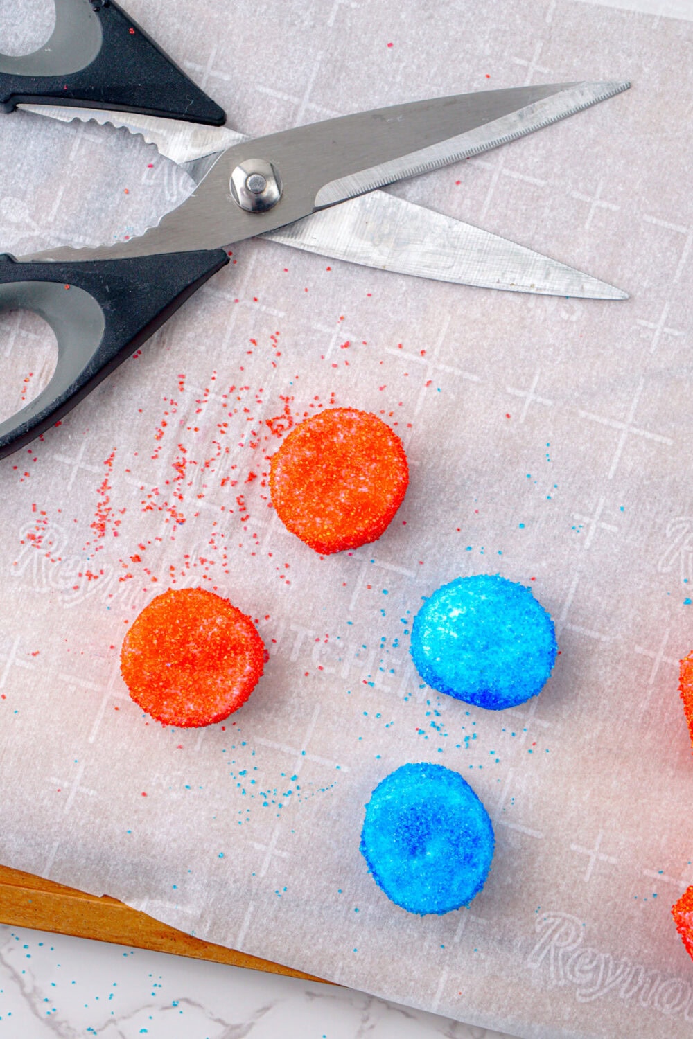 cut marshmallows next to scissors