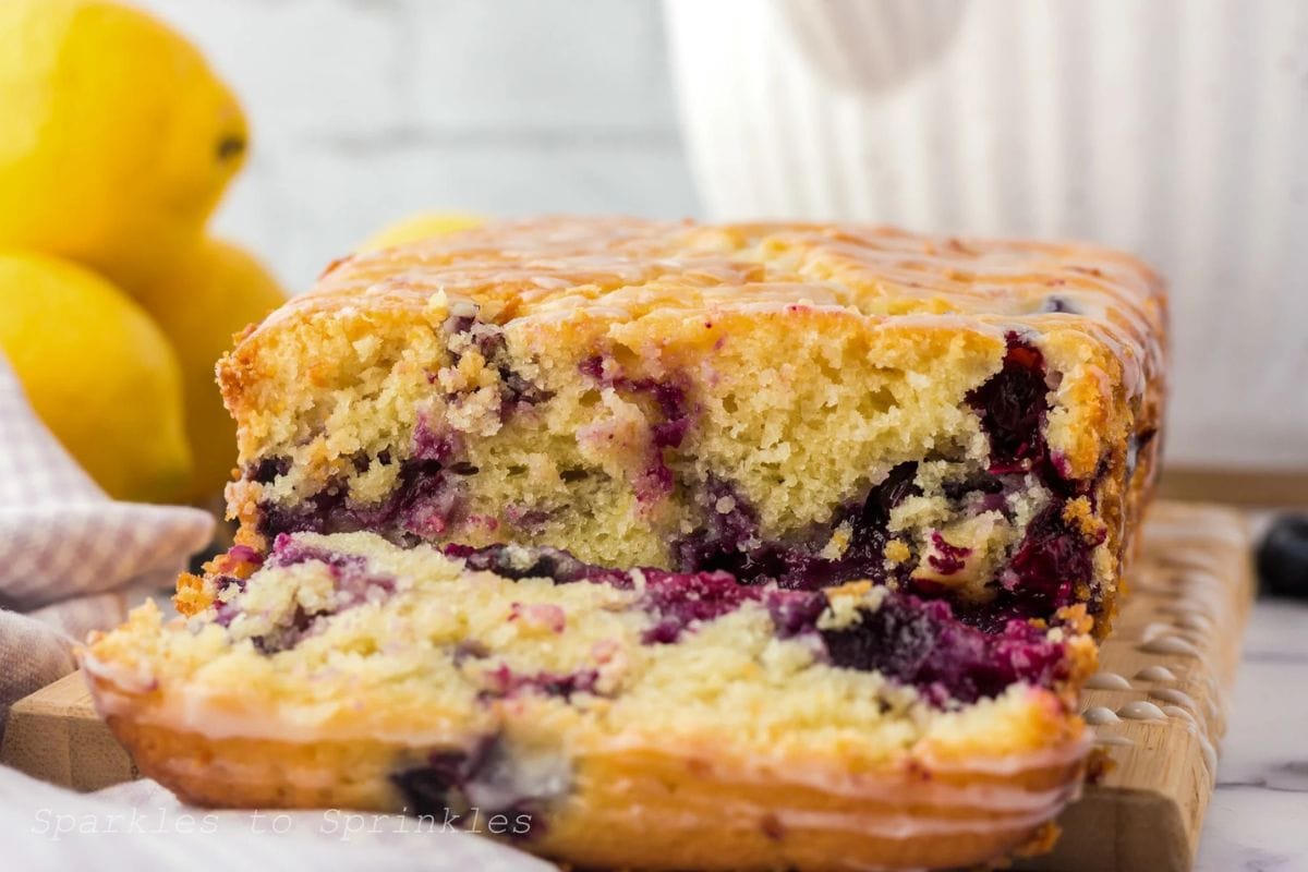 lemon blueberry pound cake sliced