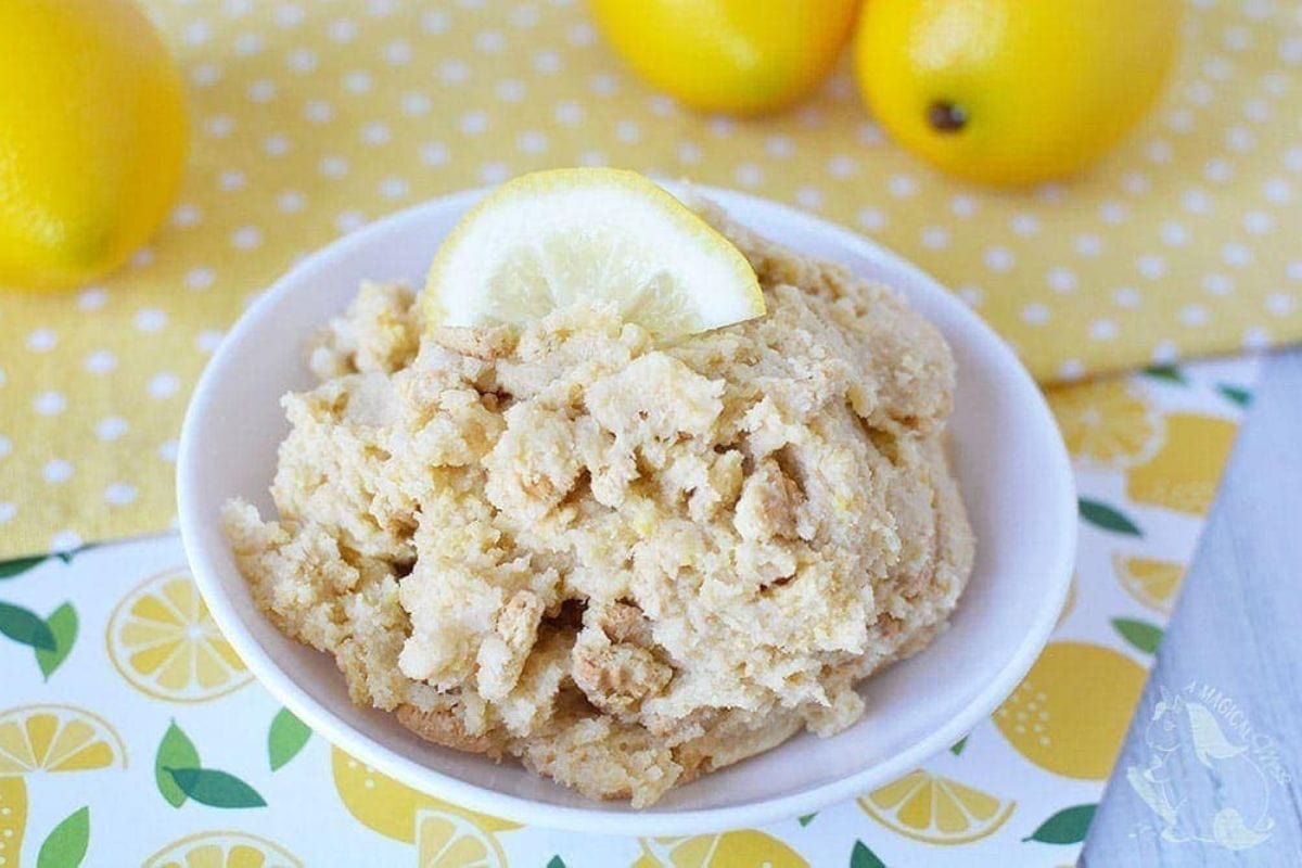 lemon cookie dough dip in a bowl