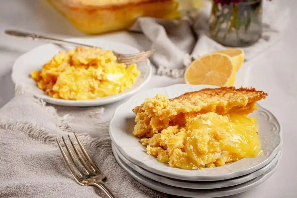 lemon dump cake on a plate