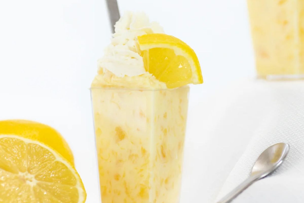 pineapple lemon pudding in a serving glass