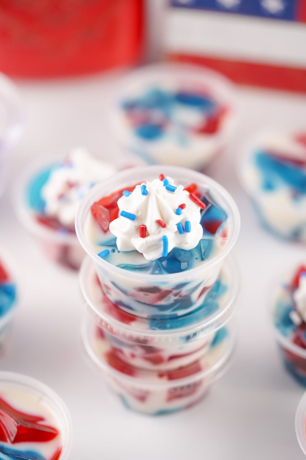 Stacked gelatin shots in cups