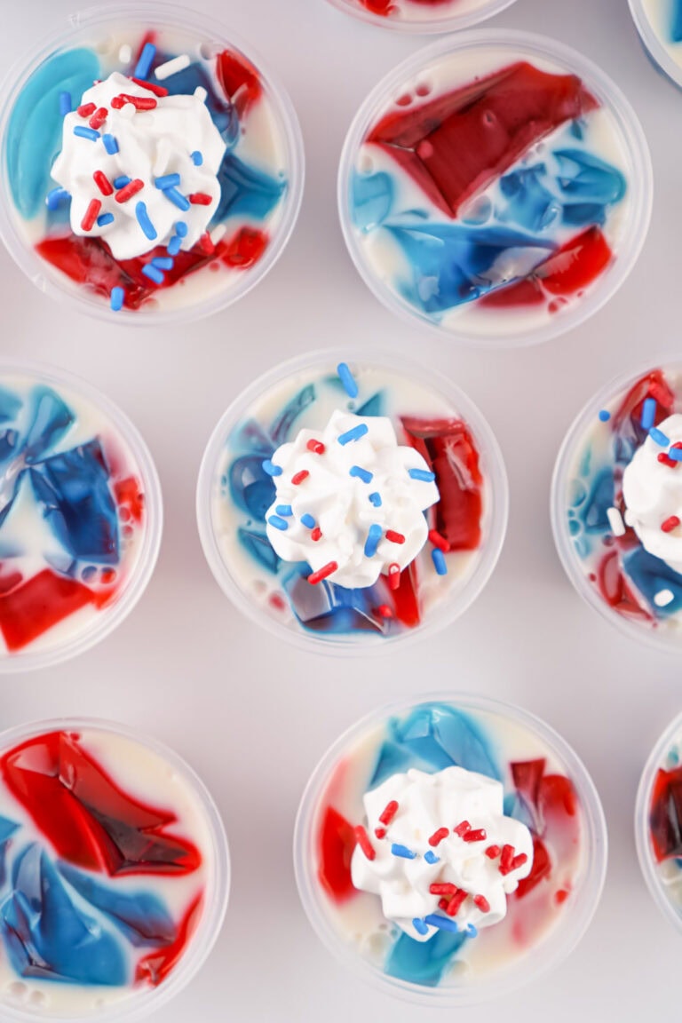 Red, white, and blue gelatin cups