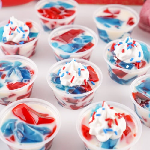 Red, white, and blue gelatin cups