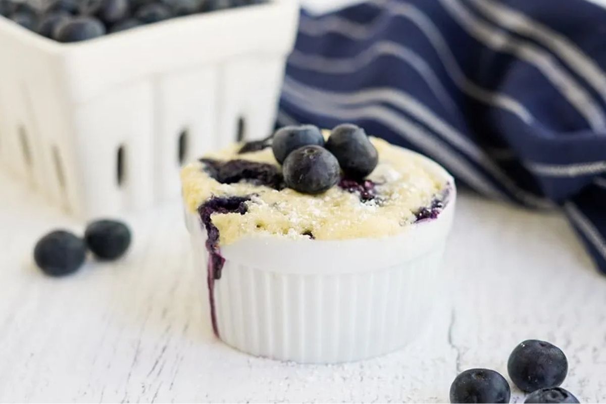 blueberry cake in a ramekin