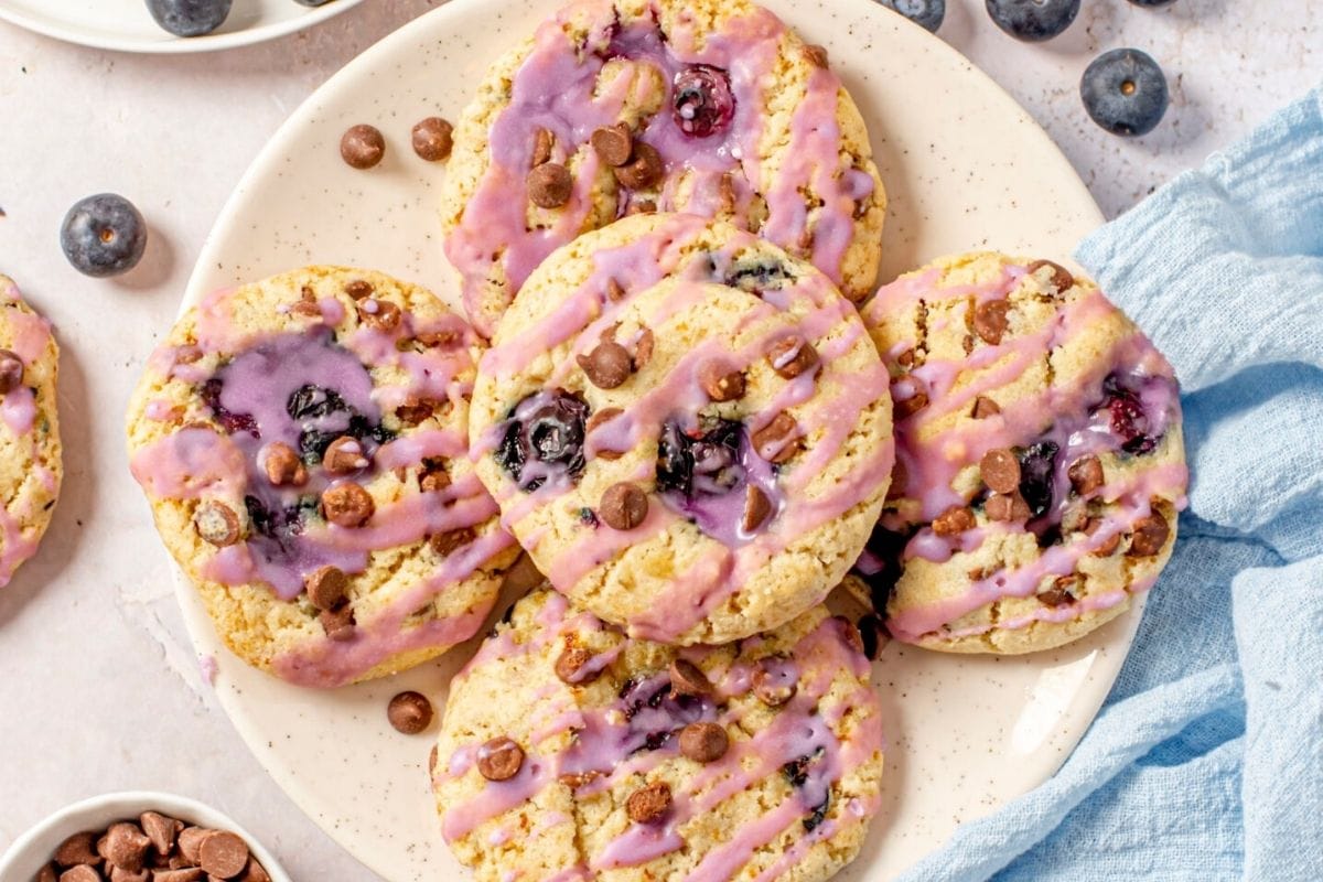 blueberry chocolate chip cookies on a plate