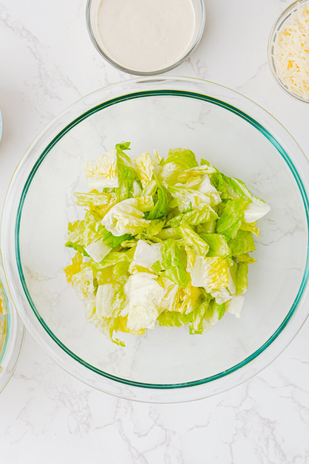 chopped romaine lettuce in a bowl